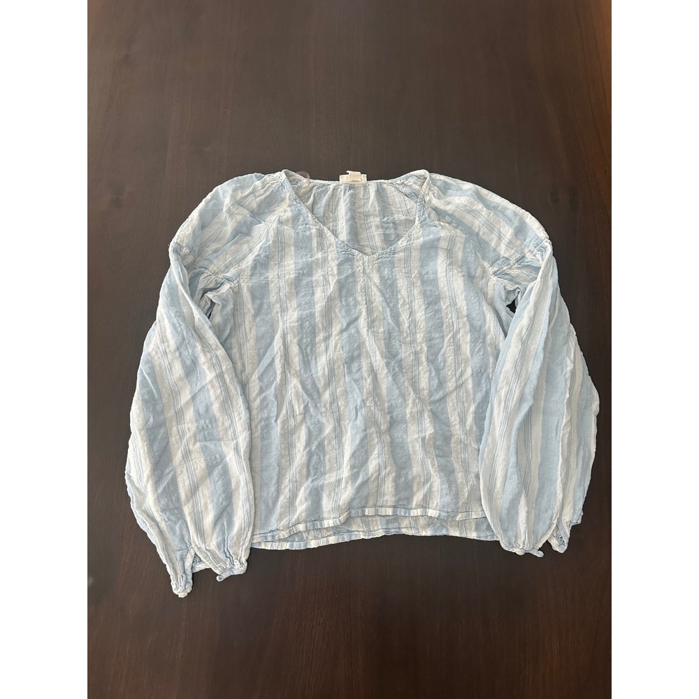 ana A New Approach Womens Blue White Striped V-Neck Blouse Size S Long Sleeve